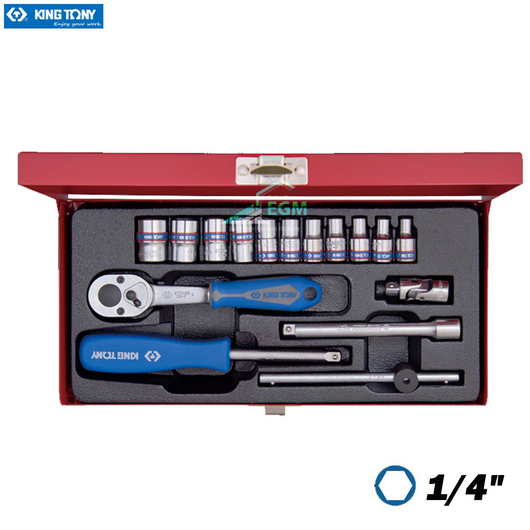 COFFRE CLE DOUILLE 1/4 4MM-13MM 6PANS 16PCS KING TONY