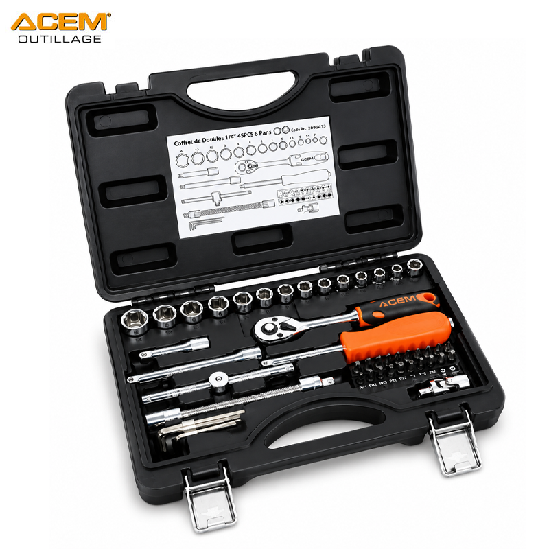 COFFRET CLE DOUIL & EMBOUT 1/4" 45PCS 4-14MM ACEM