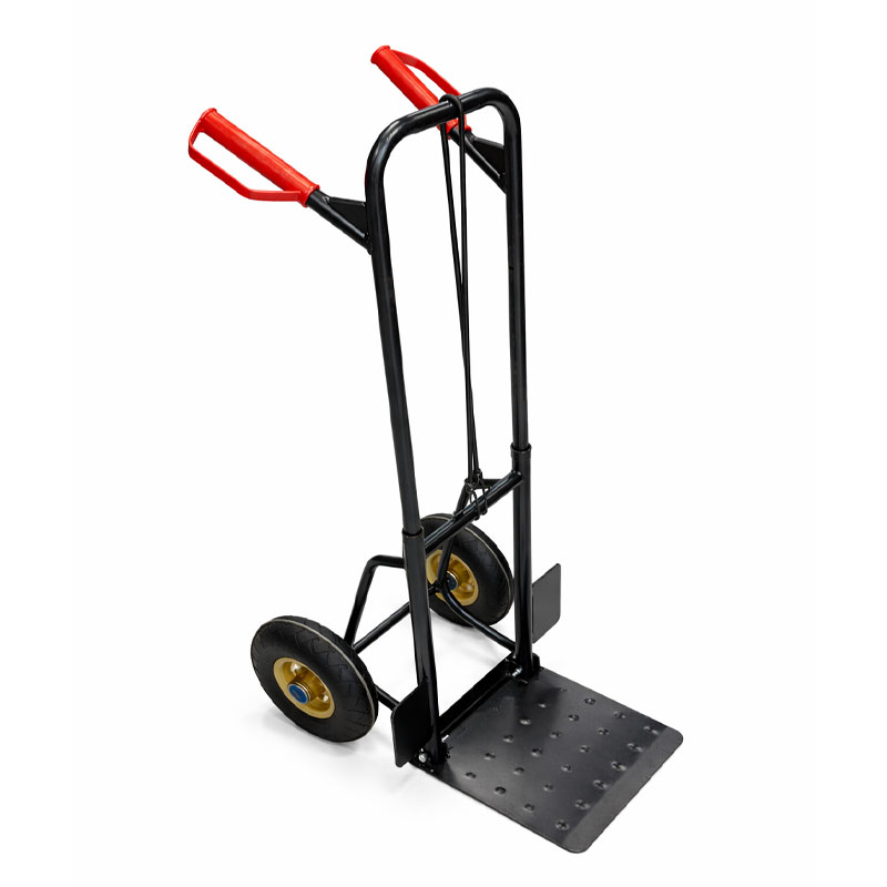 DIABLE DE MANUTENTION ROBUSTE A 2 ROUES 250MM EN CAOITCHOUC DOUBLE POIGNEE PLIABLE CHARGE 150KG NOIR