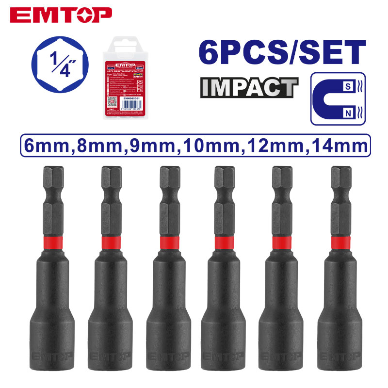 EMBOUT DOUILLE IMPACT MAGNTIQUE 1/4" 6/8/9/10/12/14MM 6PCS EMTOP