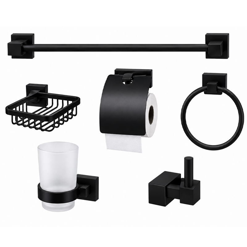 ENSEMBLE & ACCESSOIRES SALLE DE BAIN NOIR MODEL CARRE 6 PCS G.Z