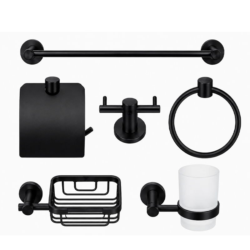 ENSEMBLE & ACCESSOIRES SALLE DE BAIN NOIR MODEL ROND 6 PCS G.Z