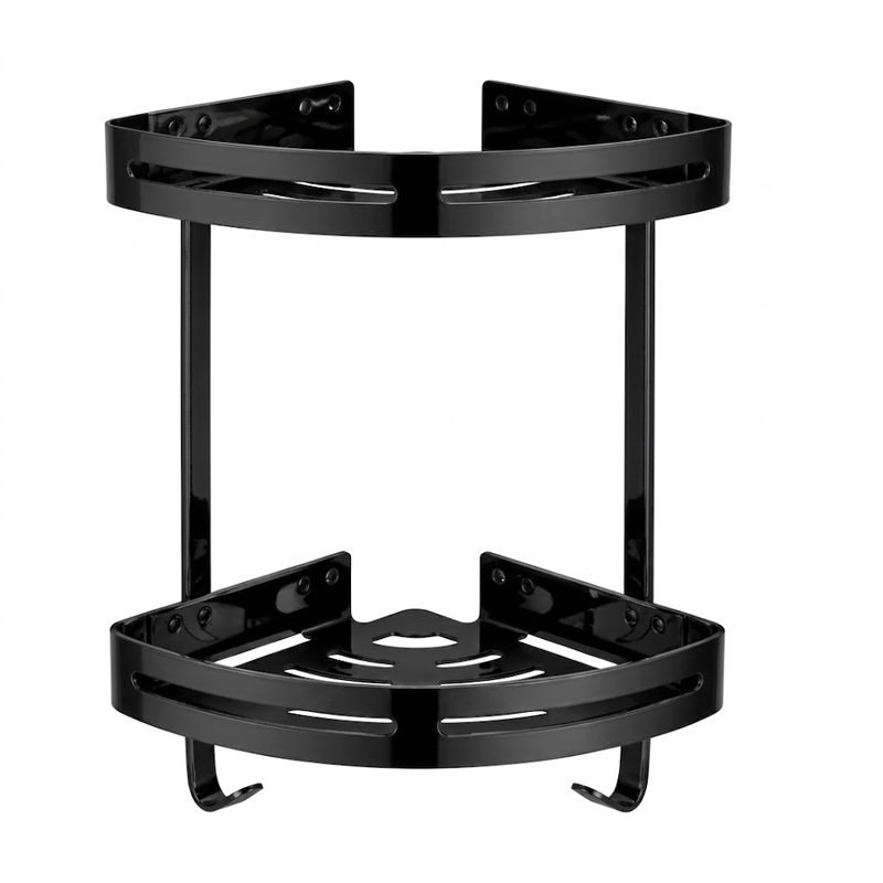 ETAGERE DE COIN DE SALLE DE BAIN DOUBLE EN INOX NOIR G.Z
