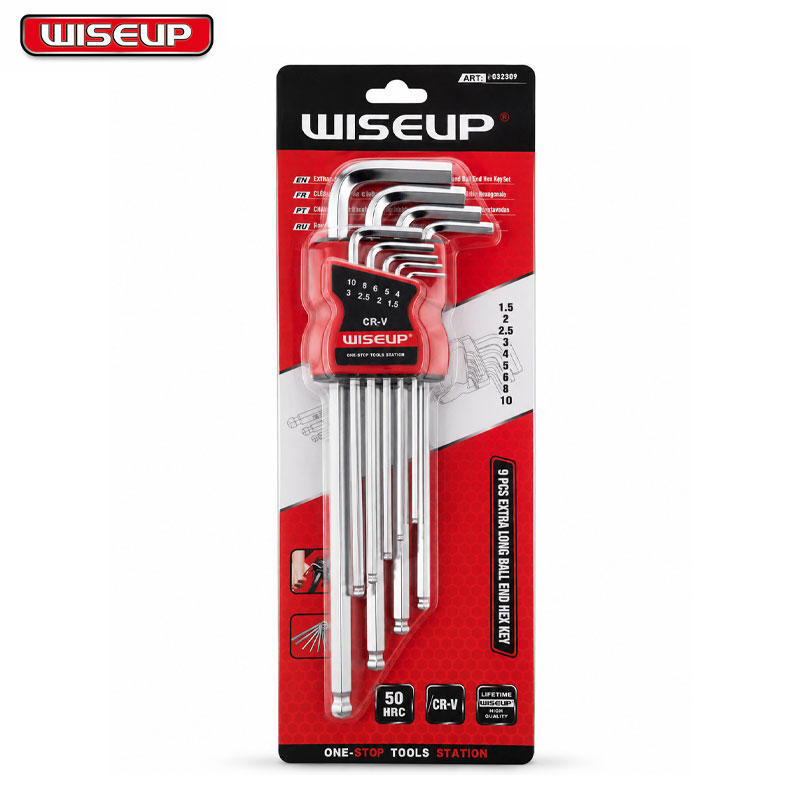 JEUX CLE MALE 6 PANS EXTRA LONG H1.5-10MM BOUT SPHER 09PCS WISEUP