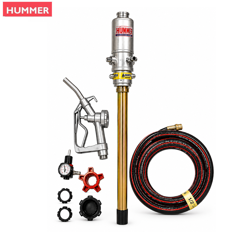 POMPE A HUILE PNEUMATIQUE POUR FUT 940MM AVEC FLEXIBLE ET PISTOLET HUMMER