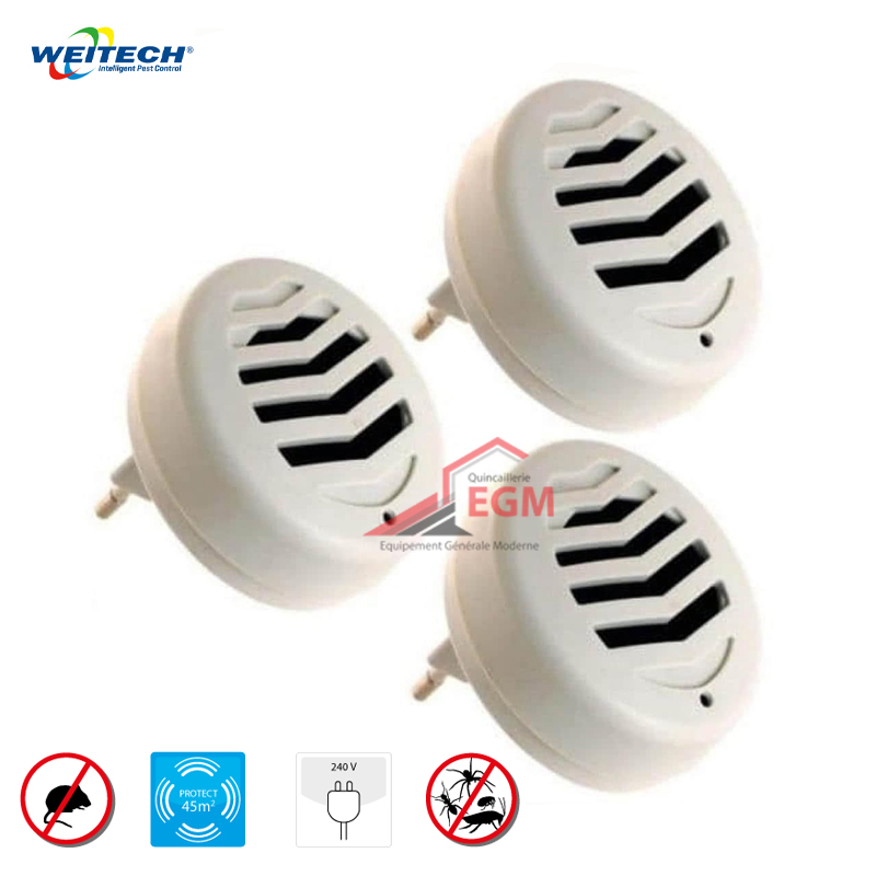 ANTI NUISEURS A ULTRA SONS 3PCS 45M2 WEITECH