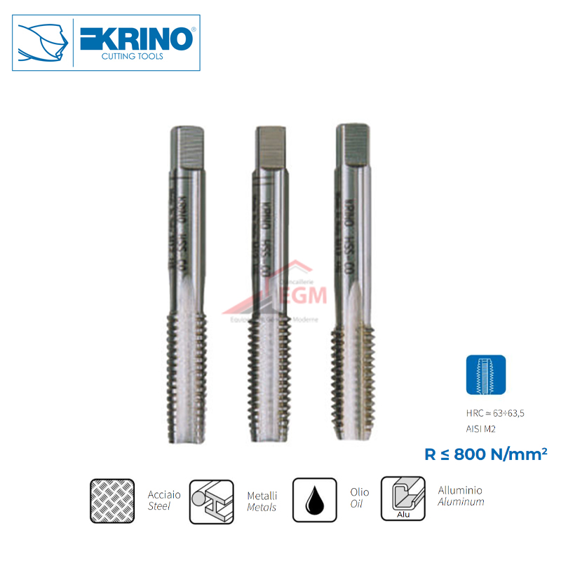 JEU DE 3 TARAUDS GAUCHE DIN 352 ISO 2/6H HSS-G KRINO