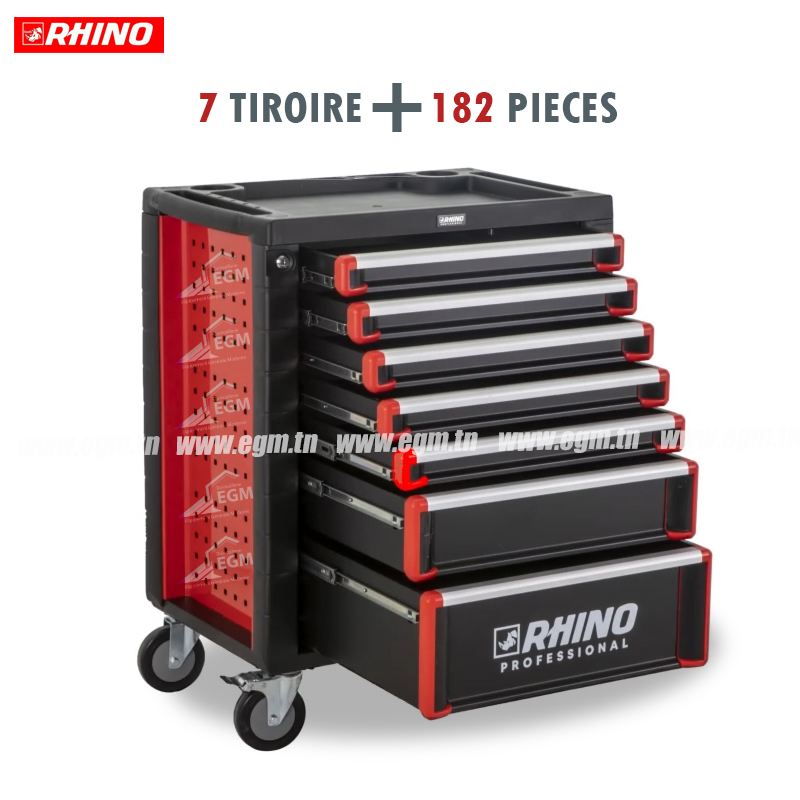 SERVANTE D'ATELIER A 7 TIROIRE AVEC 182 PIECES RHINO