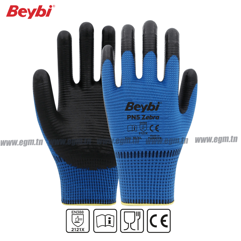 PAIRE GANT INDUSTRIELLE PN5 ZEBRA BLEU & NOIR T10 BEYBI