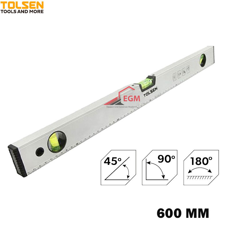 NIVEAU D'EAU EN ALUM FRAME 45°/90°/180° 600MM TOLSEN