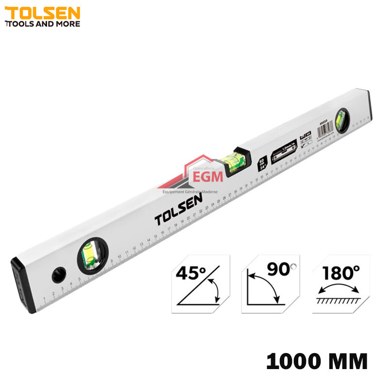 NIVEAU D'EAU EN ALUM FRAME 45°/90°/180° 1000MM TOLSEN