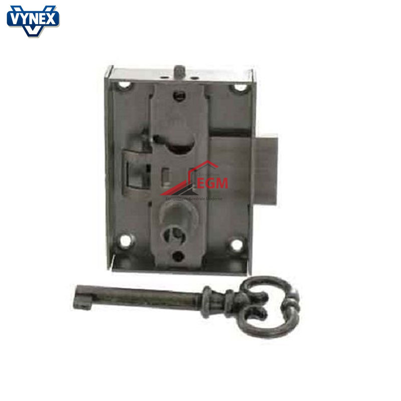 SERRURE DE PLACARD EN APPLIQUE 30MM CLE DROITE EN ACIER NOIR POLI VYNEX