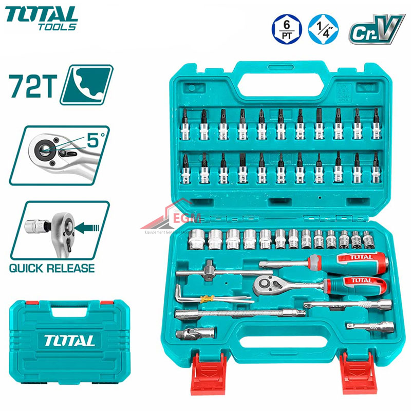 COFRE CLE DOUILLE HEX 4-14MM & DOUILLE MALE CR-V 1/4" 46PCS TOTAL
