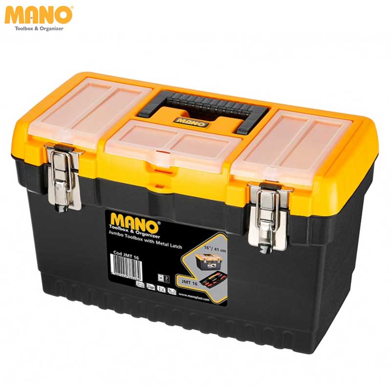 BOITE A OUTIL PLASTIQUE JUMBO 16" NOIR & JAUNE MANO