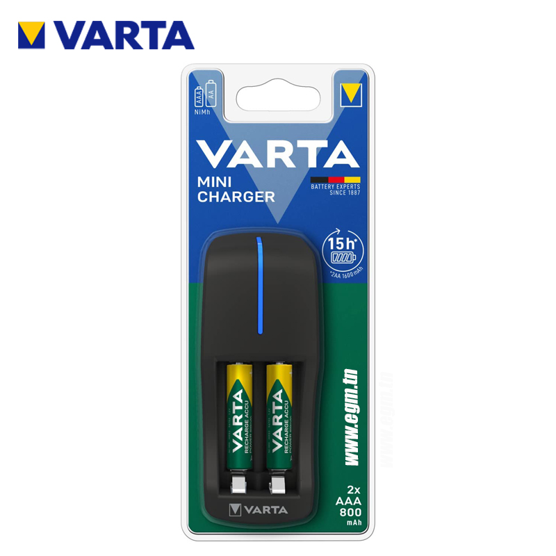 CHARGEUR PILLE MINI AA/AAA + 2PILLES AAA 800mAH VARTA