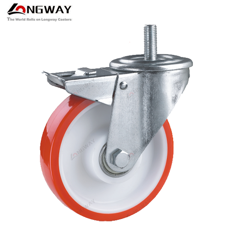 Roue pivotante PU a roulement, frein / Tige M16 D(125/160) AI-08