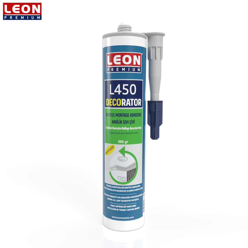 TUBE SILICONE BLANC ACRYLIC MONTAGE ADHESIVE L450 DECORATOR 280ML LEON