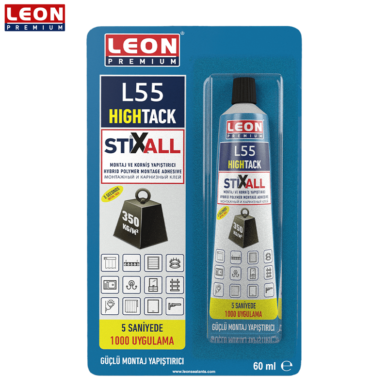 TUBE SILICONE COLLE DE MONTAGE HIGH TACK BLANC L55  60ML 350Kg/m2 LEON